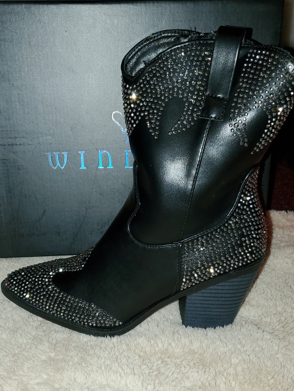 Windsor Black Rhinestone Western Bootie